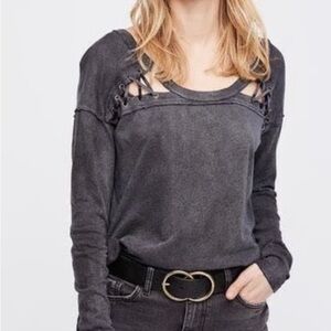 Free People Women's First Love Lace-Up Tee EUC Size M